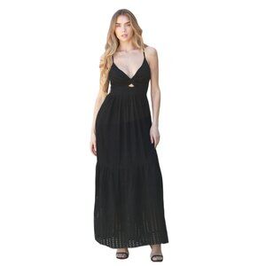 Angie Black Eyelet Embroidered Twist Front Cut Out Maxi Dress C4E05-EM20